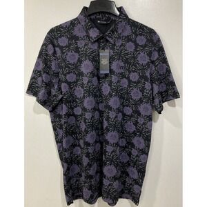 New TRAVIS MATHEW Not Happening Floral Print Polo Shirt Mens XL Black Purple